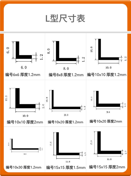 L型铜条尺寸表