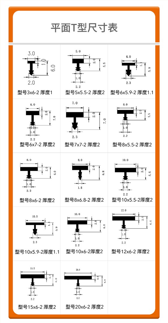 平面T型铜条规格表