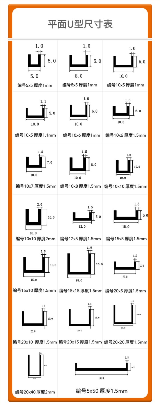 U型铜条规格表